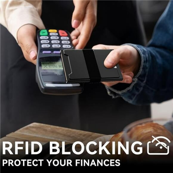 Slim RFID Blocking Wallet for Men Metal Pop Up Card Holder with Money Clip - Picture 7 of 8